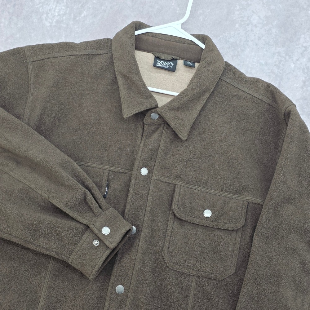 Dri Duck DDX Fleece Shirt Jacket Mens XL Brown Olive Snap Front Workwear Coat
